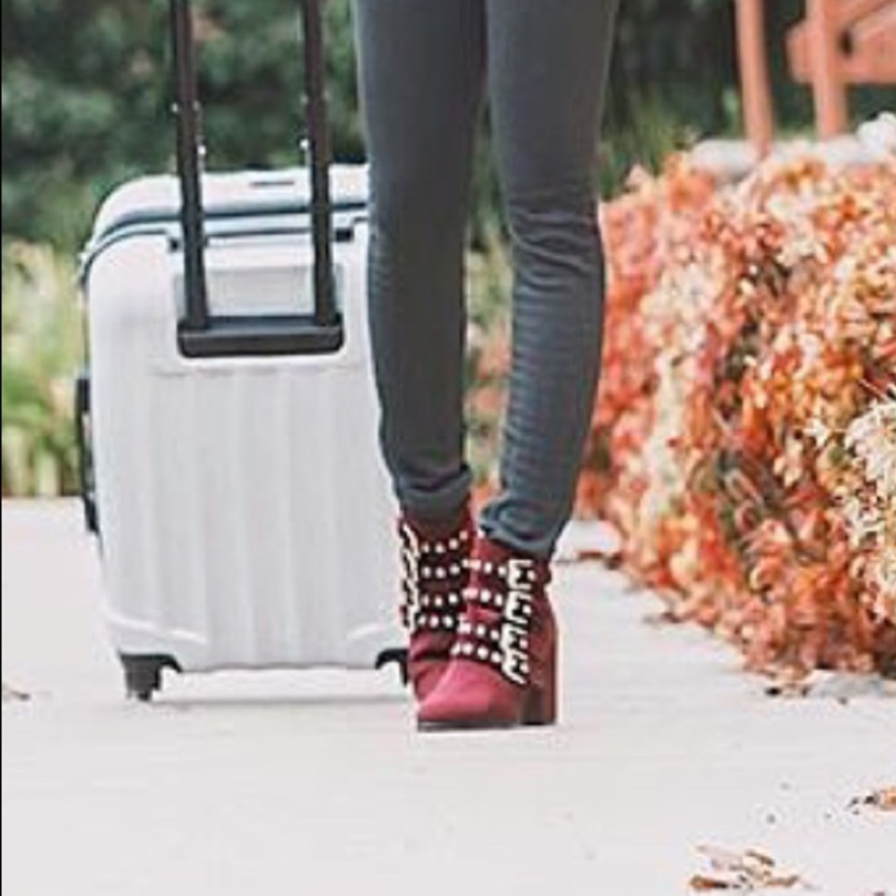 NIB Red Wine Studs Buckle Grommet Ankle Bootie - Picture 2 of 6